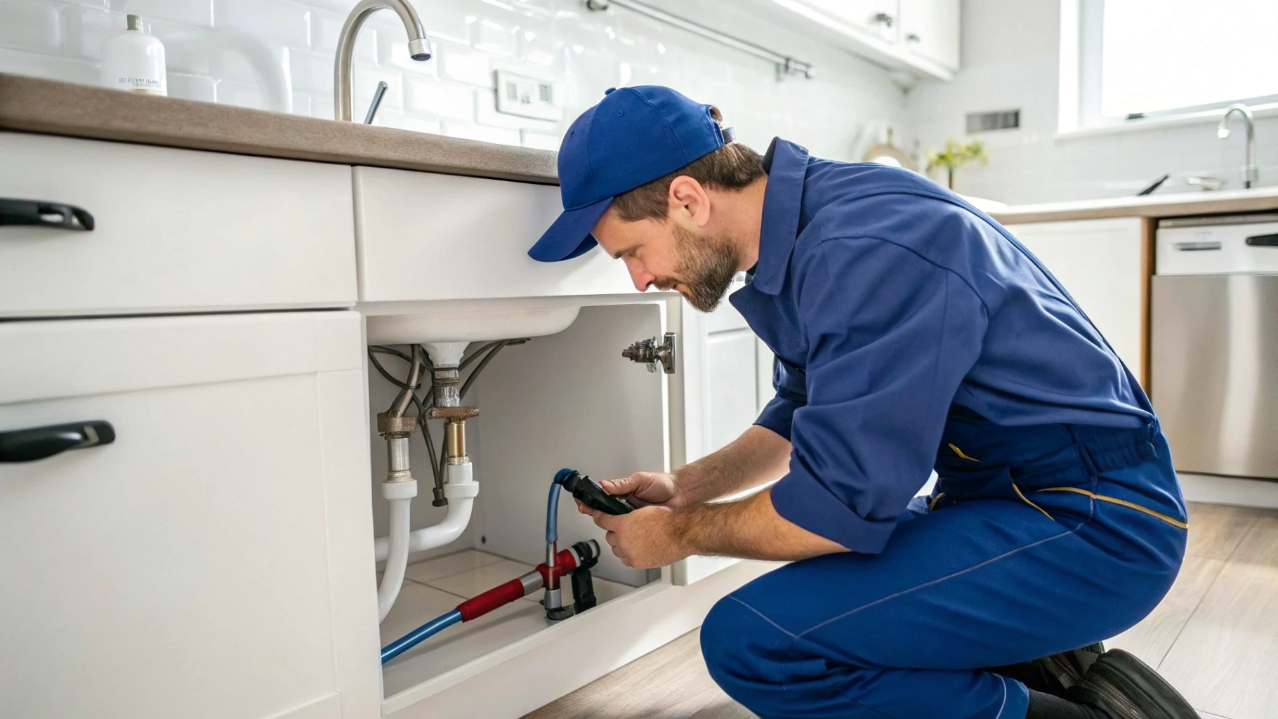 Professional plumbing technician working on pipe repairs in Jonesboro GA