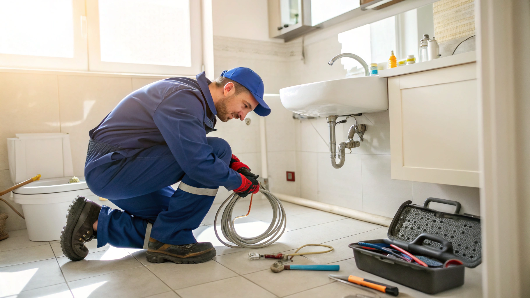 Clearing clogged bathroom sink drain line