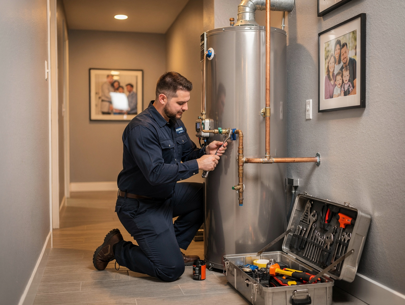 Jonesboro licensed plumber inspecting water heater valves and electrical elements